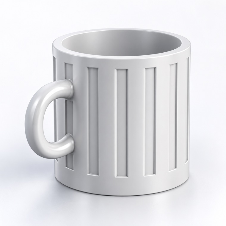 Fluted espresso mug with sixteen vertical flutes between a smooth foot band and rim, and a round ring handle on one side