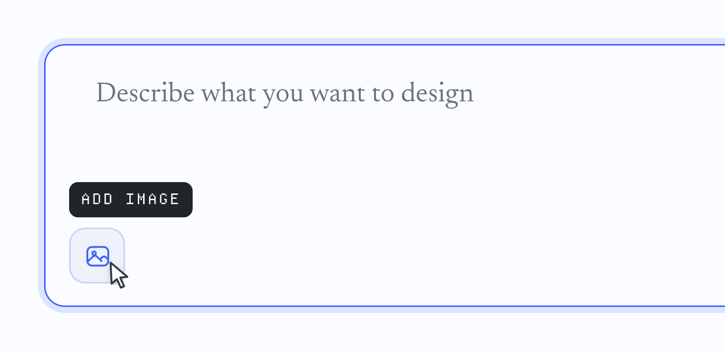 Quark's composer, showing a “Describe what you want to design” prompt with an Add image button
